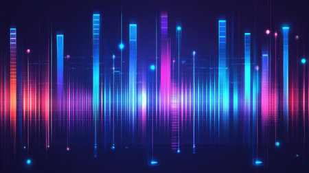 Vector illustration of a blue music equalizer with interactive bars and vibrant wave patterns. Sleek design for representing audio levels and sound intensity.の素材