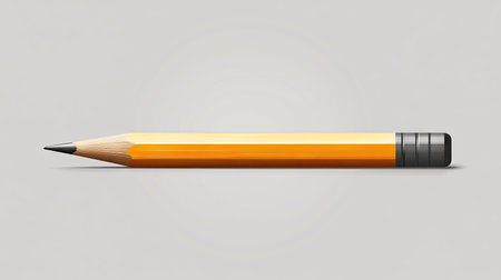 Vector illustration of a yellow wooden pencil drawing a smooth straight line on a white-gray background. Ideal for business, education, and design concepts.の素材