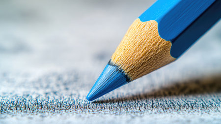 Detailed image of a blue wooden pencil tracing neat lines on a white-gray surface. Ideal for concepts of art, education, and creative business design.の素材