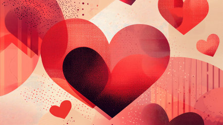 Heart-shaped vector illustration with a modern, minimalist design in red and pink tones. Ideal for creating Valentine's Day backgrounds, digital banners, or invitations.の素材