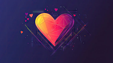 Modern vector heart illustration with geometric patterns. Ideal for use in love-themed projects, greeting cards, or digital designs.の素材
