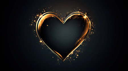 Vector heart design with a shiny metallic effect on a dark background. Perfect for high-impact love-themed graphics and elegant presentations.の素材