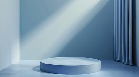 Sleek blue podium in a studio showroom, ideal for product presentations and fashion displays. 3D vector mockup perfect for exhibition gallery settings.の素材
