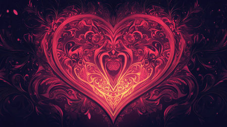 Valentine's Day vector illustration featuring a heart-shaped design with intricate patterns. Perfect for backgrounds, greeting cards, and romantic themed visuals.の素材
