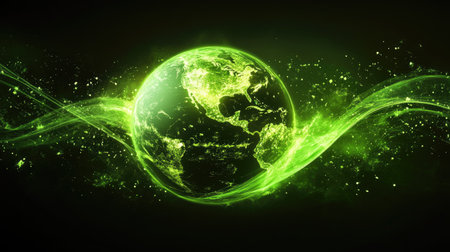 A captivating glowing 3D Earth surrounded by vibrant digital effects, showcasing the beauty of nature and technology combined in a stunning visual representation.の素材