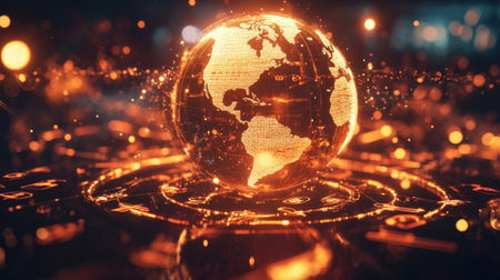 Explore a stunning futuristic 3D globe illuminated with glowing effects, representing a blend of technology and digital innovation. Perfect for modern design themes.の素材