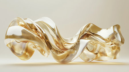 This stunning 3D design features a golden sculpture with elegant curves and smooth flowing lines, perfect for modern art and decor projects.の素材