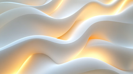 Discover a mesmerizing abstract 3D design featuring smooth waves illuminated by golden light. This image evokes tranquility and modern elegance, perfect for artistic projects.の素材