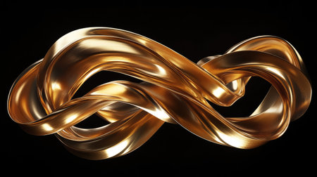 Abstract illustration of golden 3D tubes bending gracefully, showcasing a smooth and reflective surface. Perfect for modern design and creative projects.の素材
