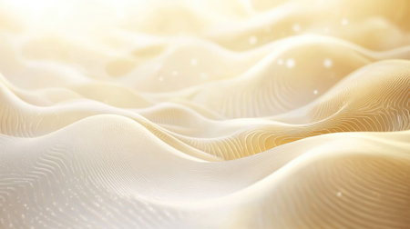 Explore a mesmerizing 3D abstract background featuring shimmering golden hues and soft wavy textures. Perfect for creative and artistic projects.の素材