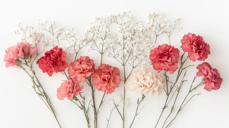 A stunning arrangement featuring vibrant carnations in shades of pink, red, and white, perfect for adding elegance to any space or occasion.の素材