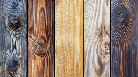 A close-up view of weathered wooden planks showcasing various textures and colors. Perfect for backgrounds, crafting, or rustic design projects.の素材