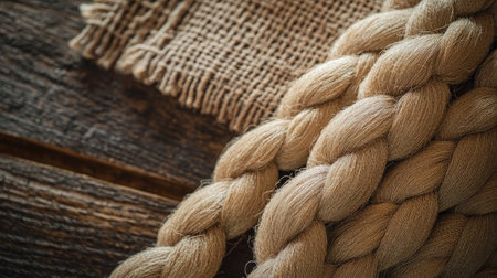 A detailed close-up of braided natural fiber textiles showcasing intricate textures and warm tones. Ideal for designs emphasizing craftsmanship and rustic charm.の素材