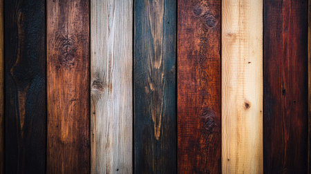Explore the charm of a rustic wooden wall featuring a variety of textures and warm tones. Ideal for backgrounds or interior design projects, this photo captures natural beauty.の素材