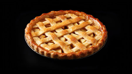 A beautifully baked lattice apple pie showcasing a golden-brown crust. Perfect for dessert tables, this classic treat is ideal for family gatherings and seasonal celebrations.の素材
