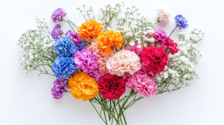 A vibrant bouquet featuring an array of colorful carnations, perfect for brightening up any space. Ideal for events, gifts, or decoration.の素材