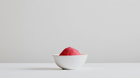 A small white bowl filled with vibrant red powder, sitting on a clean surface. This minimalistic image captures simplicity and elegance, perfect for culinary or design projects.の素材