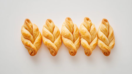 Discover a delightful display of fresh empanadas featuring golden braided crusts, perfect for culinary photography or food presentations. Enjoy the warm, crispy textures!の素材