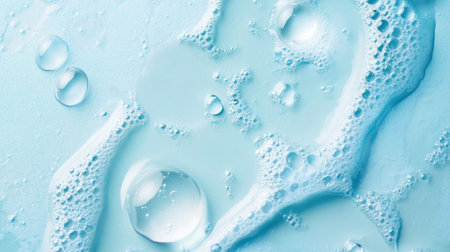 Close-up on a blue background featuring hyaluronic acid and moisturizer. Water droplets highlight their hydrating effects and deep skin absorption for beauty ads.の素材