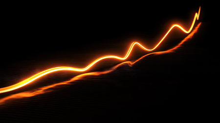 A striking 3D glowing line graph depicting upward trends. This artwork features vibrant colors and dynamic movement, perfect for representing growth and progress in any digital project.の素材