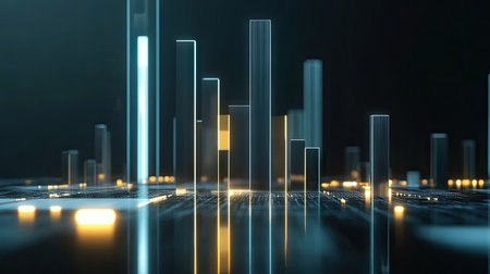 Stunning 3D digital bar graph visualization highlighting emerging data trends. Features sleek design with glowing elements and a futuristic aesthetic.の素材