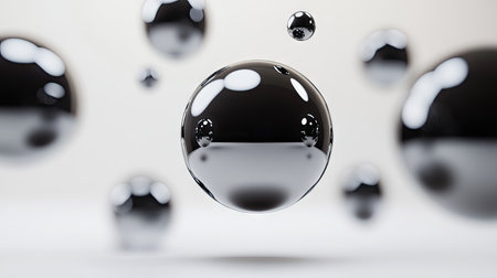 Sleek 3D floating spheres with an empty space for product presentations. Ideal for modern, minimalist branding and stylish product design displays.の素材