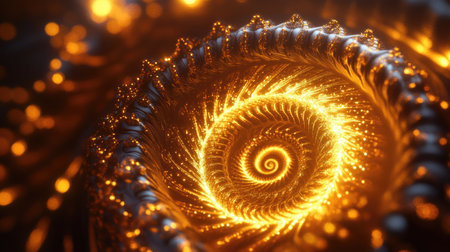 Explore a stunning 3D golden spiral design that radiates vibrant light. This mesmerizing artwork combines elegance and modern aesthetics, perfect for various creative projects.の素材