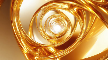 Explore a mesmerizing abstract design featuring a golden spiraling staircase. The 3D visuals create a captivating and luxurious aesthetic, perfect for creative projects.の素材