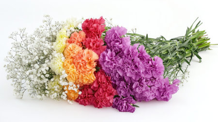 A stunning close-up of a vibrant carnation bouquet, showcasing a delightful mix of colors and textures, perfect for decoration or gifting options.の素材