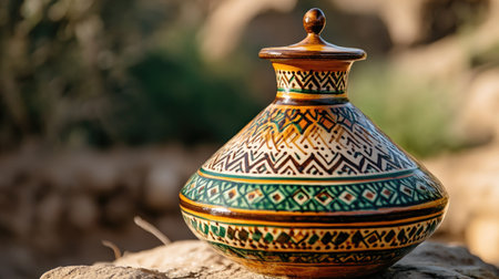Discover the beauty of a traditional Moroccan pot, showcasing intricate designs and vibrant colors. Perfect for enhancing your decor or representing rich cultural heritage.の素材