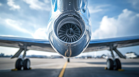 A close-up of an s tail section with the vertical stabilizer and horizontal stabilizers, focusing on the structural elements that ensure stability during flight.の素材