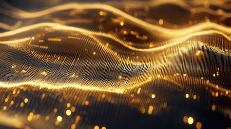 A detailed shot of a 3D gold surface graph with a polished gold topography, representing complex financial data relationships and market trends in a premium style.の素材