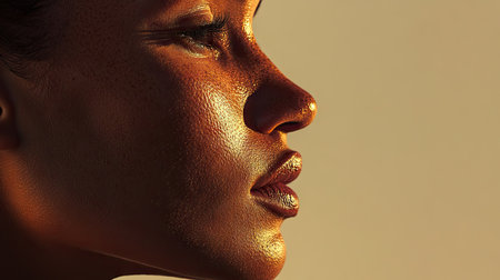 A detailed view of a profile with a focus on the silhouette and contours of the face, emphasizing the natural lines and beauty of the human form.の素材