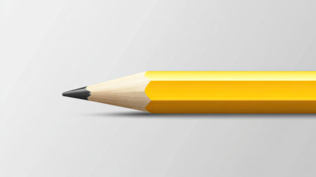 Bright yellow wooden pencil creating a precise line on a white-gray gradient backdrop. Perfect for creative design, education, or business concepts. Modern vector illustration.の素材