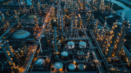 Industrial area featuring oil refineries and chemical plants, highlighting the infrastructure and operational complexity with this inviting photo.の素材