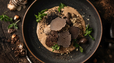 A luxurious dish featuring truffles as the centerpiece, with a focus on the rich textures and flavors of the truffle, surrounded by other gourmet ingredients.の素材