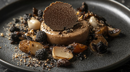 A luxurious dish featuring truffles as the centerpiece, with a focus on the rich textures and flavors of the truffle, surrounded by other gourmet ingredients.の素材