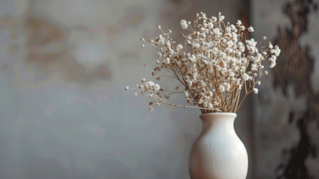 cream white vase filled with dried flowers, capturing the essence of rustic and timeless decor with this inviting photo.の素材