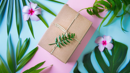 box for beauty subscription service placed on a chic background, with space for text to add your logo or message with this inviting photo.の素材