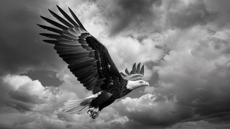eagle captured in flight, soaring through the sky with strength and majesty, embodying freedom and power, with this inviting photo.の素材