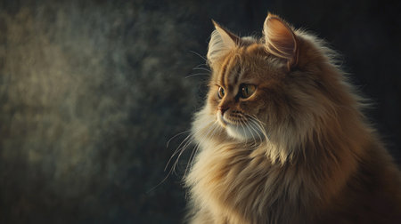 A stunning portrait of a majestic Persian cat with long, flowing fur. The soft light highlights its elegant features and serene expression, capturing the beauty of this charming feline.の素材