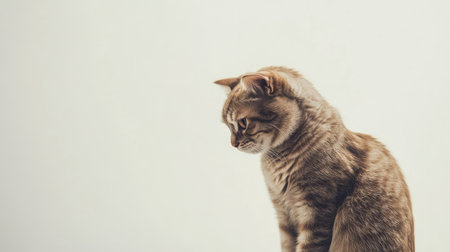 This charming Scottish Fold cat sits gracefully, showcasing its unique features and gentle expression. Ideal for animal lovers and pet-themed projects.の素材
