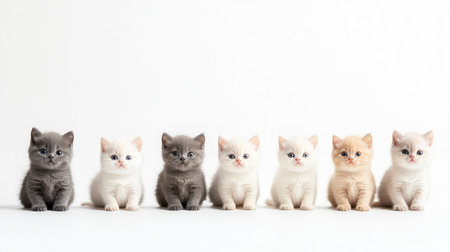 A charming collection of British Shorthair kittens in various shades, displaying playful and calm expressions, perfect for animal lovers and pet enthusiasts.の素材