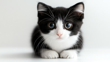 This adorable American Curl cat displays an engaging and charming expression as it relaxes comfortably, showcasing its stunning fur and curious eyes.の素材