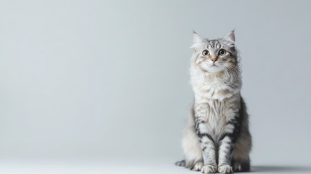 This elegant American Curl cat sits gracefully, showcasing its unique ear curls and beautiful features against a soft background. Perfect for pet-themed projects.の素材