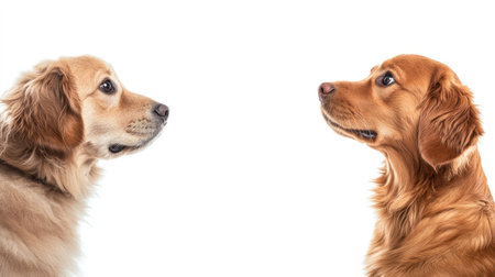 This image features two dogs in profile, showcasing their distinct features and expressions against a white background. Perfect for pet-related themes.の素材