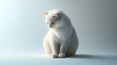 This elegant Scottish Fold cat sits gracefully, showcasing its soft, white fur and charming expression against a gentle light background, perfect for animal lovers.の素材
