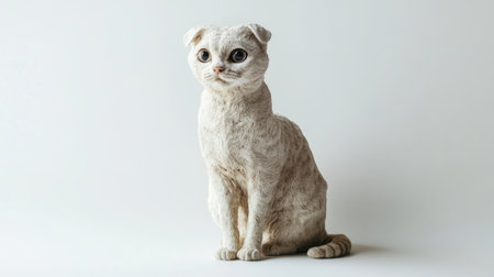 This charming American Curl cat is sitting front facing, showcasing its unique features and adorable expression in a serene, minimalistic setting.の素材