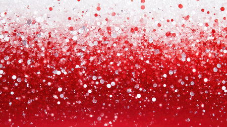A red and white Christmas background with falling snowflakes, creating a cheerful and festive atmosphere perfect for greeting cards or holiday promotions.の素材