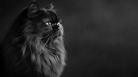 A stunning portrait of a graceful Persian cat, showcasing its long, silky fur and elegant profile. The serene expression highlights its majestic beauty.の素材